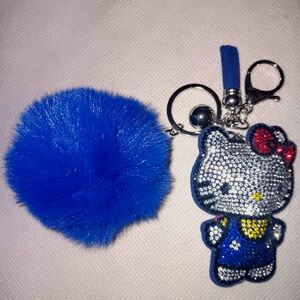Cute Blue Pom Pom Keychain for Kids